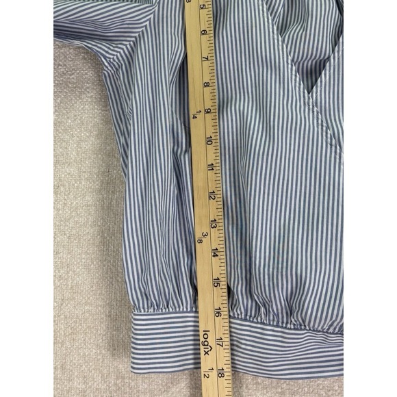 Madewell Women's Top Size XXS Wrap Front Tie Blue White 3/4 Sleeves 100% Cotton - Picture 7 of 8